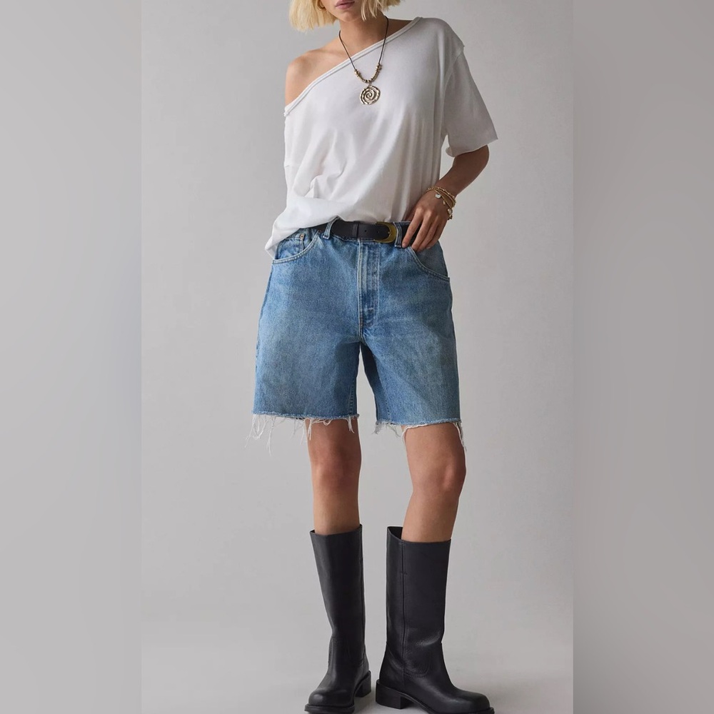 Levi's Light Blue Frayed Hem Jean Shorts Jorts